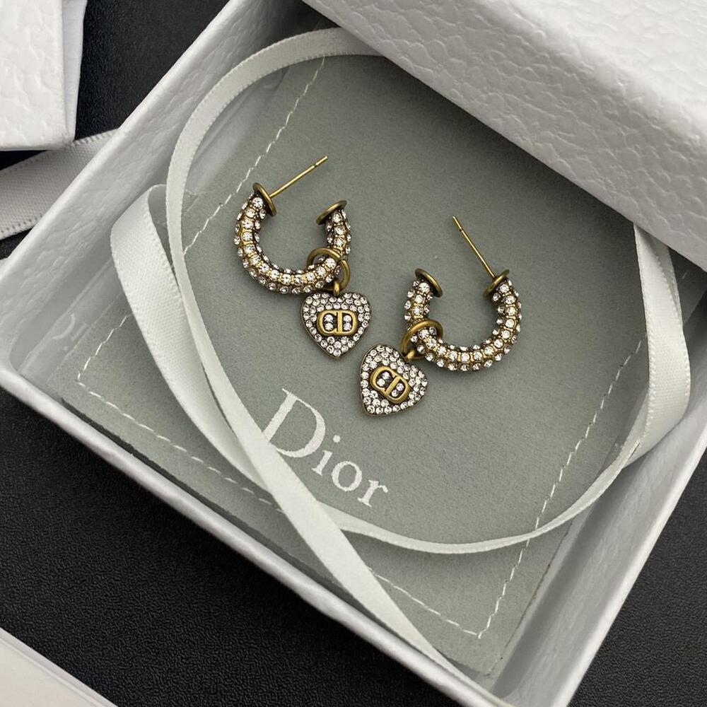 Christian Dior Diamond Heart Shaped Pendant Earrings - Picture 2 of 5